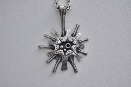 Guy Vidal necklace Supernova, brutalist silver & pewter, 1970`s ca, Canadian